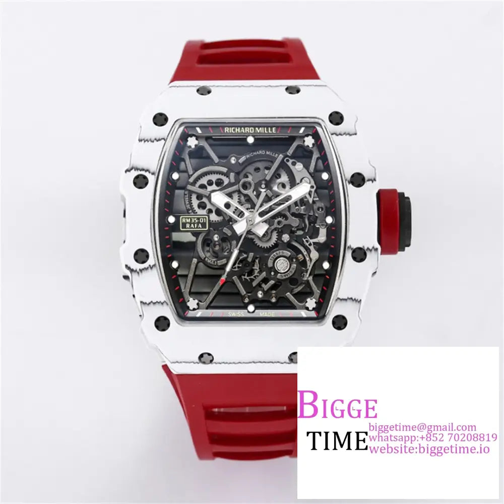 Rm035 White Real Ntpt Skeleton Dial Red Crown Rubber Strap Bbrf Nh05A Option1 Richard Mille