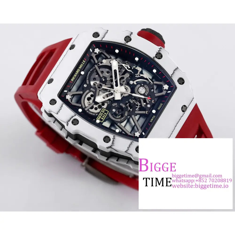 Rm035 White Real Ntpt Skeleton Dial Red Crown Rubber Strap Bbrf Nh05A Richard Mille