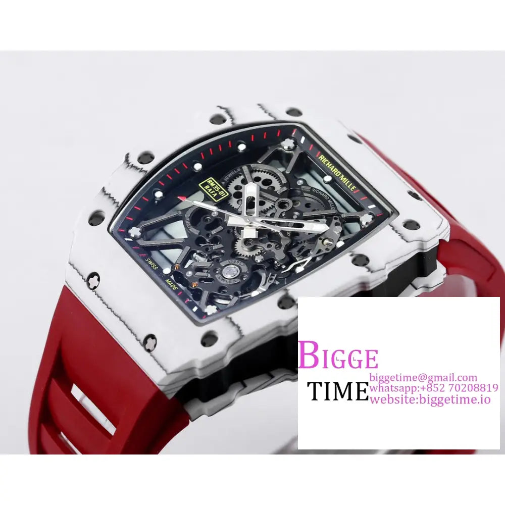 Rm035 White Real Ntpt Skeleton Dial Red Crown Rubber Strap Bbrf Nh05A Richard Mille