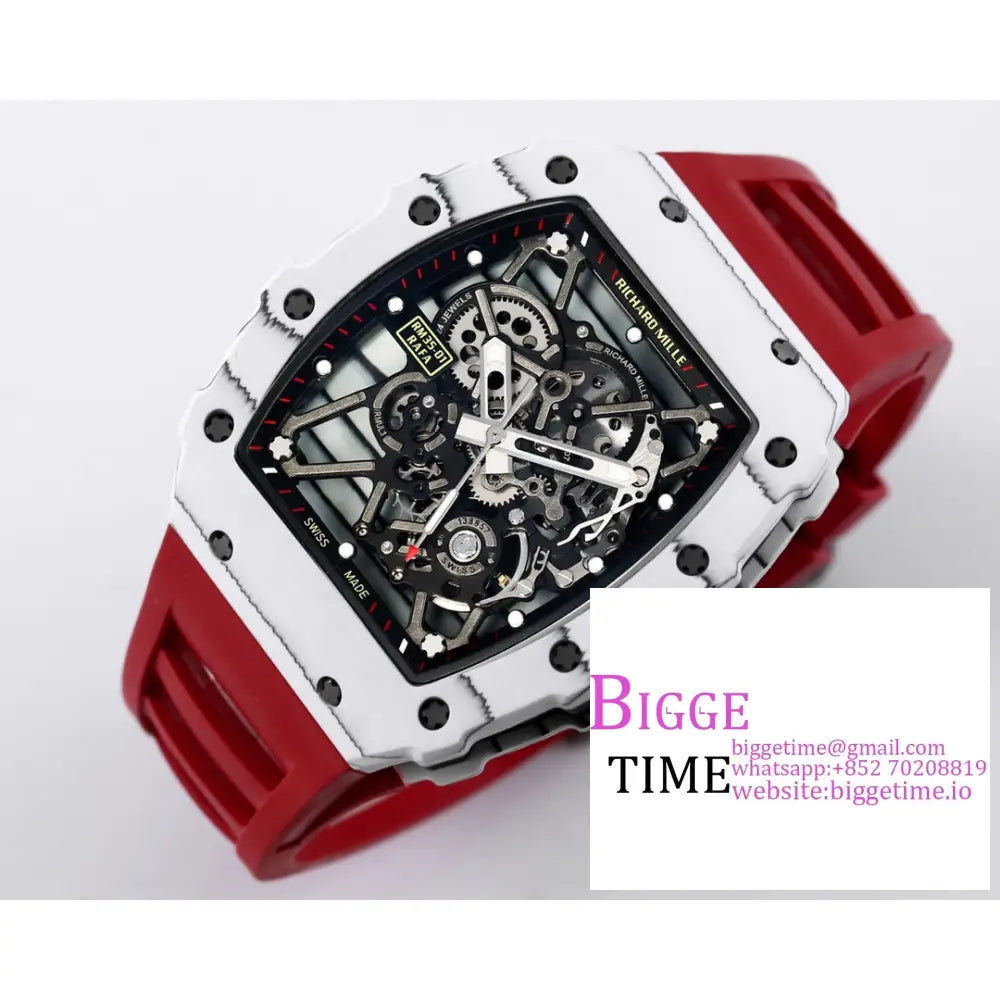 Rm035 White Real Ntpt Skeleton Dial Red Crown Rubber Strap Bbrf Nh05A Richard Mille