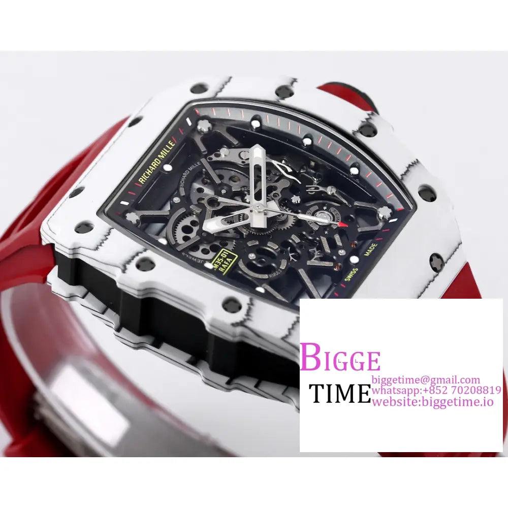 Rm035 White Real Ntpt Skeleton Dial Red Crown Rubber Strap Bbrf Nh05A Richard Mille