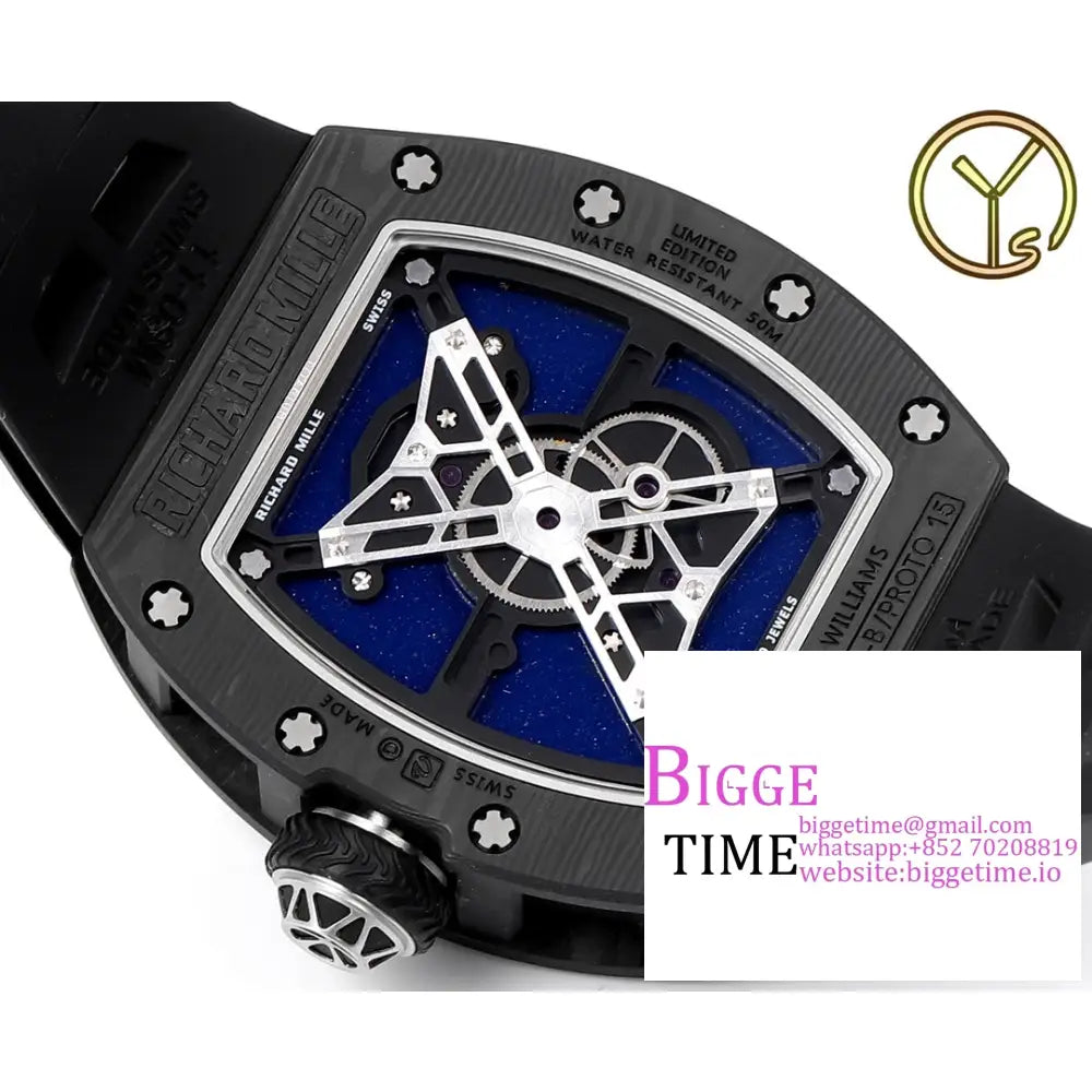 Rm052 Tourbillon Black Titanium Skeleton Dial Rubber Strap Ysf Tourb Richard Mille