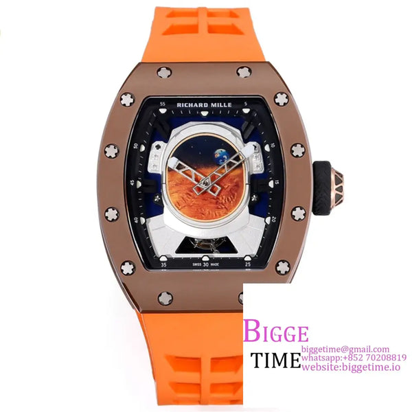 Rm052 Tourbillon Brown Titanium Skeleton Dial Orange Rubber Strap Ysf Tourb Option1 Richard Mille