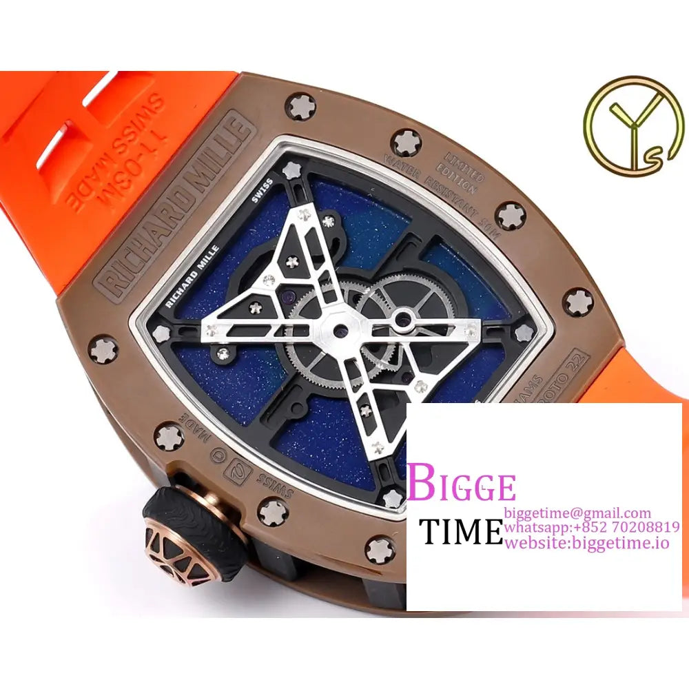 Rm052 Tourbillon Brown Titanium Skeleton Dial Orange Rubber Strap Ysf Tourb Richard Mille