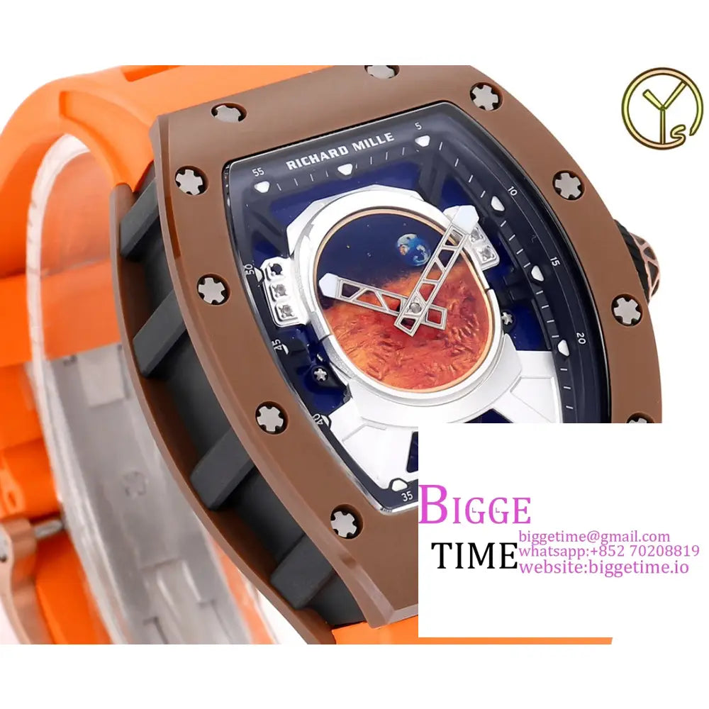 Rm052 Tourbillon Brown Titanium Skeleton Dial Orange Rubber Strap Ysf Tourb Richard Mille