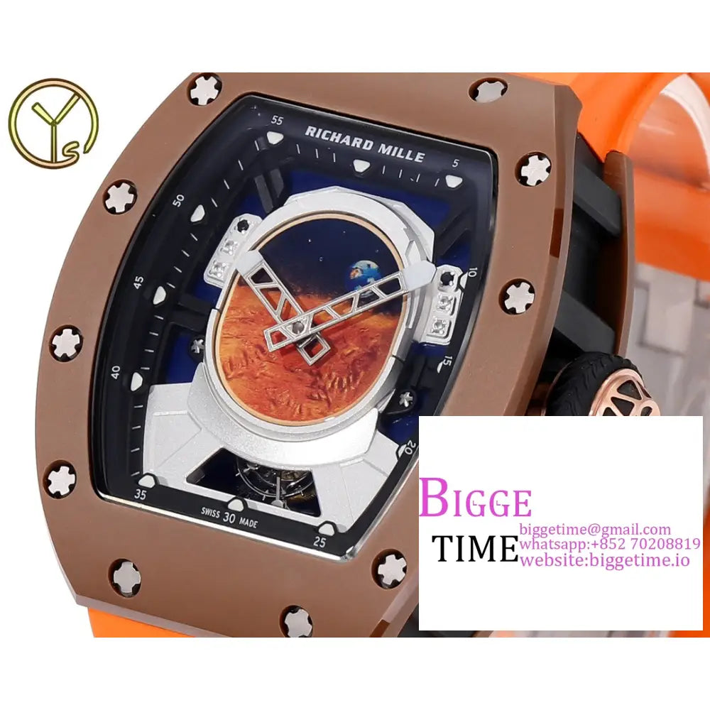 Rm052 Tourbillon Brown Titanium Skeleton Dial Orange Rubber Strap Ysf Tourb Richard Mille