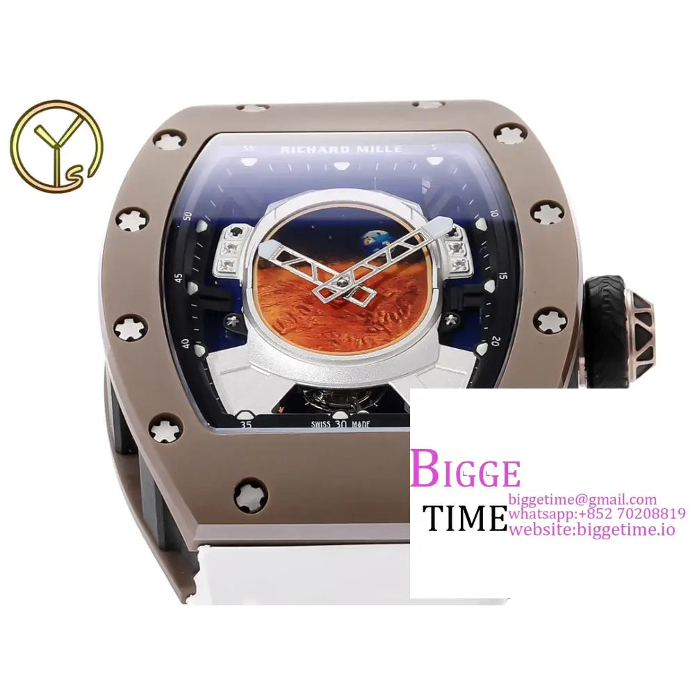 Rm052 Tourbillon Brown Titanium Skeleton Dial White Rubber Strap Ysf Tourb Richard Mille