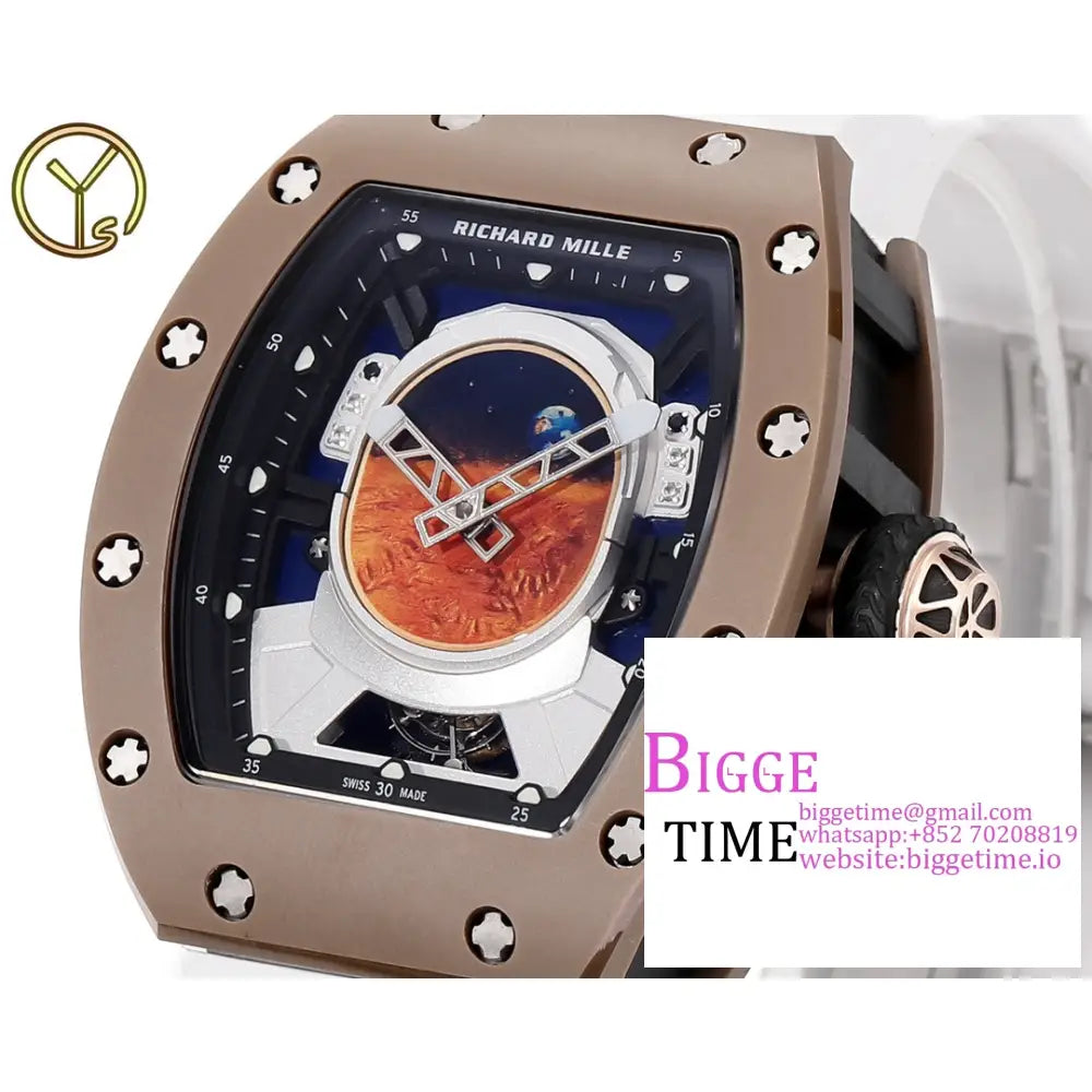 Rm052 Tourbillon Brown Titanium Skeleton Dial White Rubber Strap Ysf Tourb Richard Mille