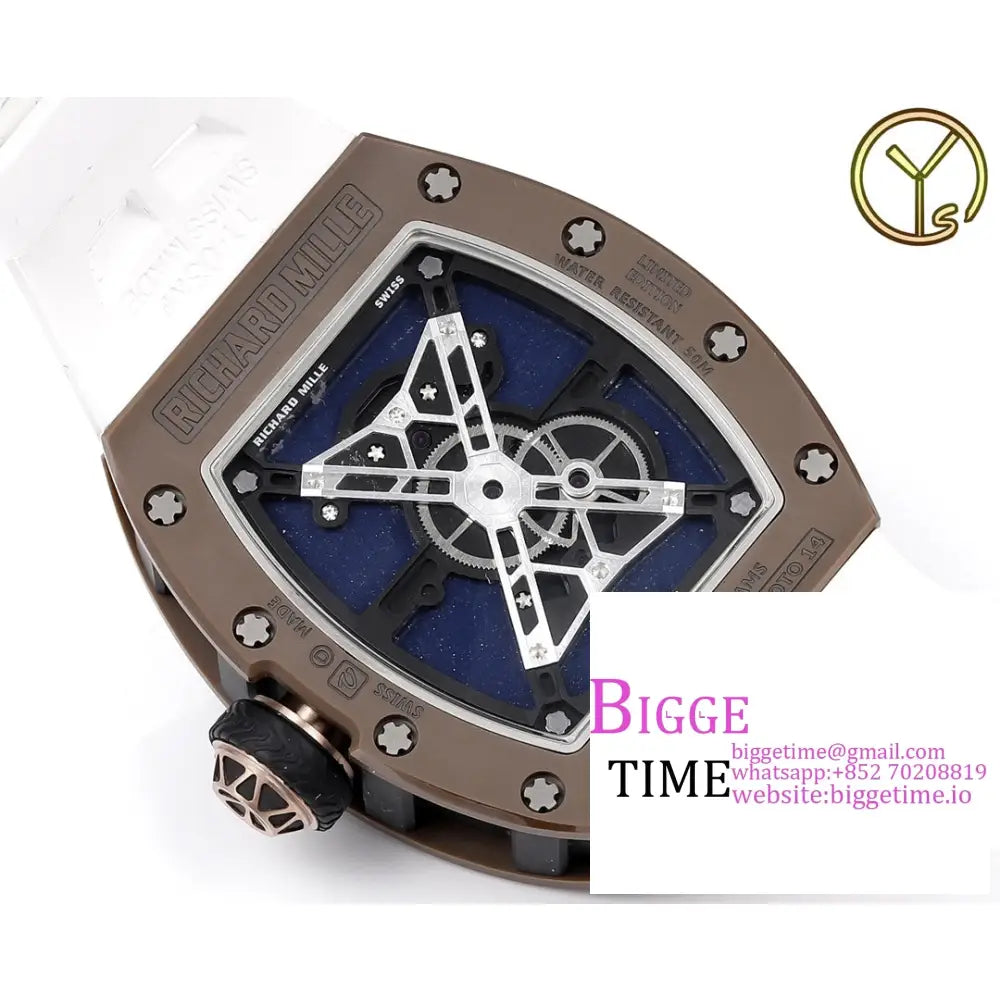 Rm052 Tourbillon Brown Titanium Skeleton Dial White Rubber Strap Ysf Tourb Richard Mille