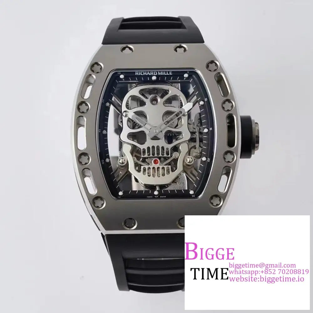 Rm052 Tourbillon Silver Pvd Skeleton Dial Black Rubber Strap Eurf Tourb Option1 Richard Mille