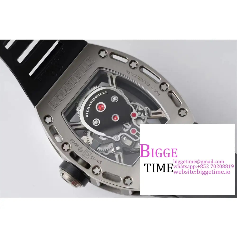 Rm052 Tourbillon Silver Pvd Skeleton Dial Black Rubber Strap Eurf Tourb Richard Mille