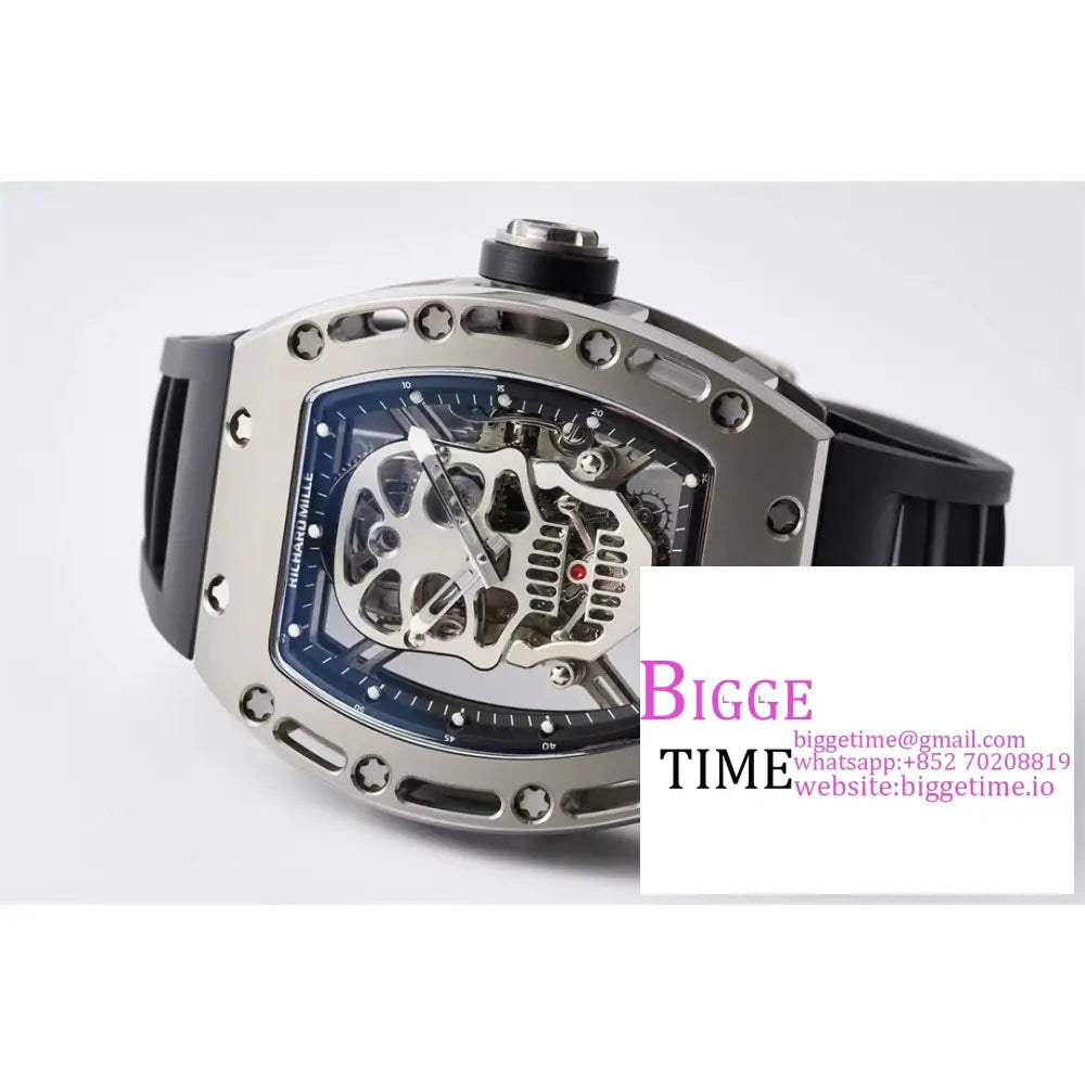 Rm052 Tourbillon Silver Pvd Skeleton Dial Black Rubber Strap Eurf Tourb Richard Mille