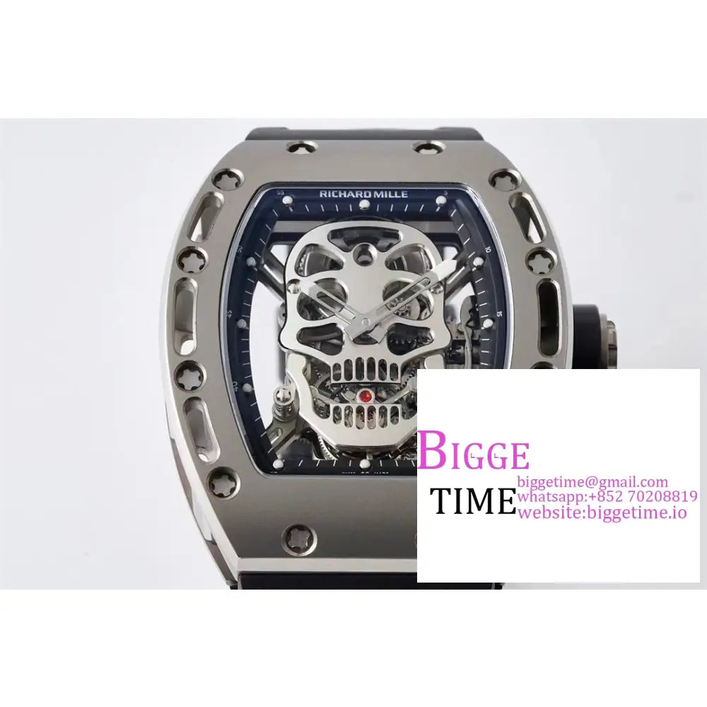 Rm052 Tourbillon Silver Pvd Skeleton Dial Black Rubber Strap Eurf Tourb Richard Mille