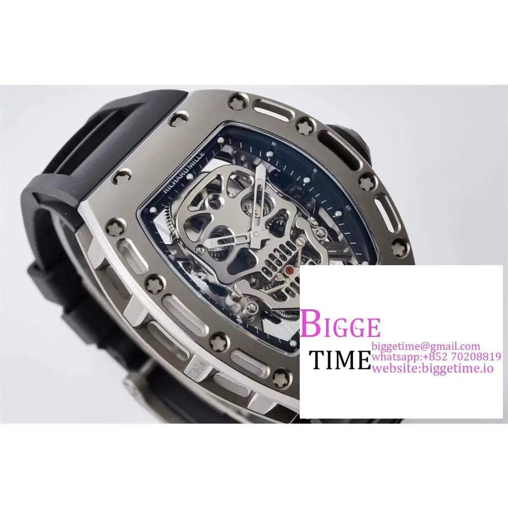 Rm052 Tourbillon Silver Pvd Skeleton Dial Black Rubber Strap Eurf Tourb Richard Mille