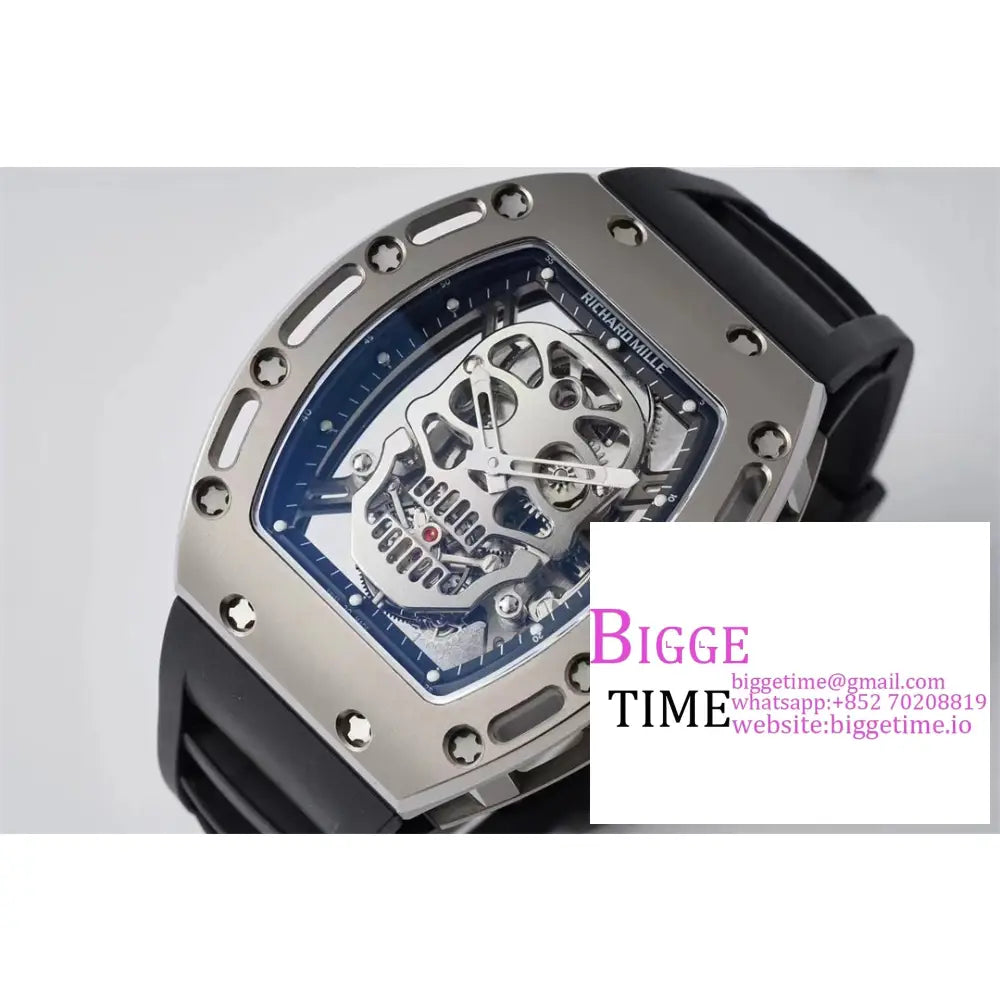 Rm052 Tourbillon Silver Pvd Skeleton Dial Black Rubber Strap Eurf Tourb Richard Mille