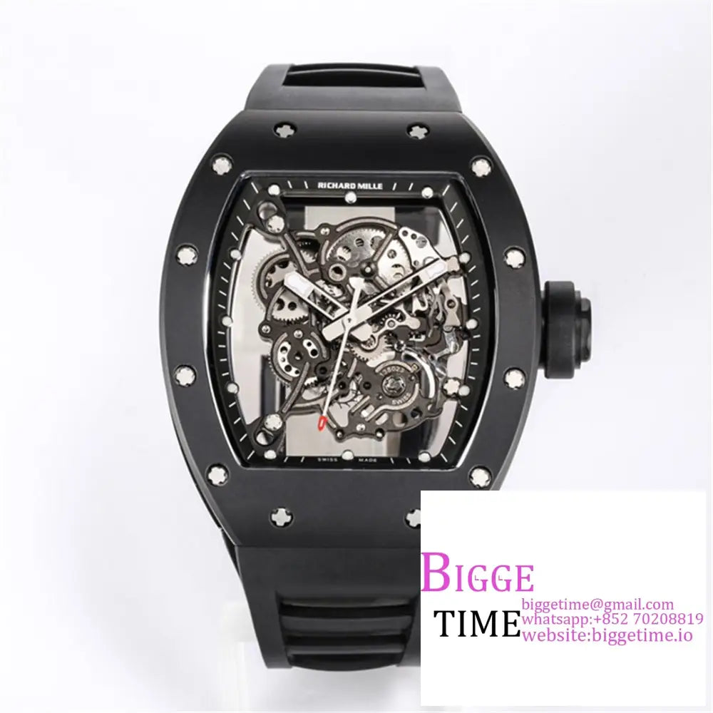 Rm055 Black Ceramic Skeleton Dial Crown Rubber Strap Bbrf Rmul2 Option1 Richard Mille