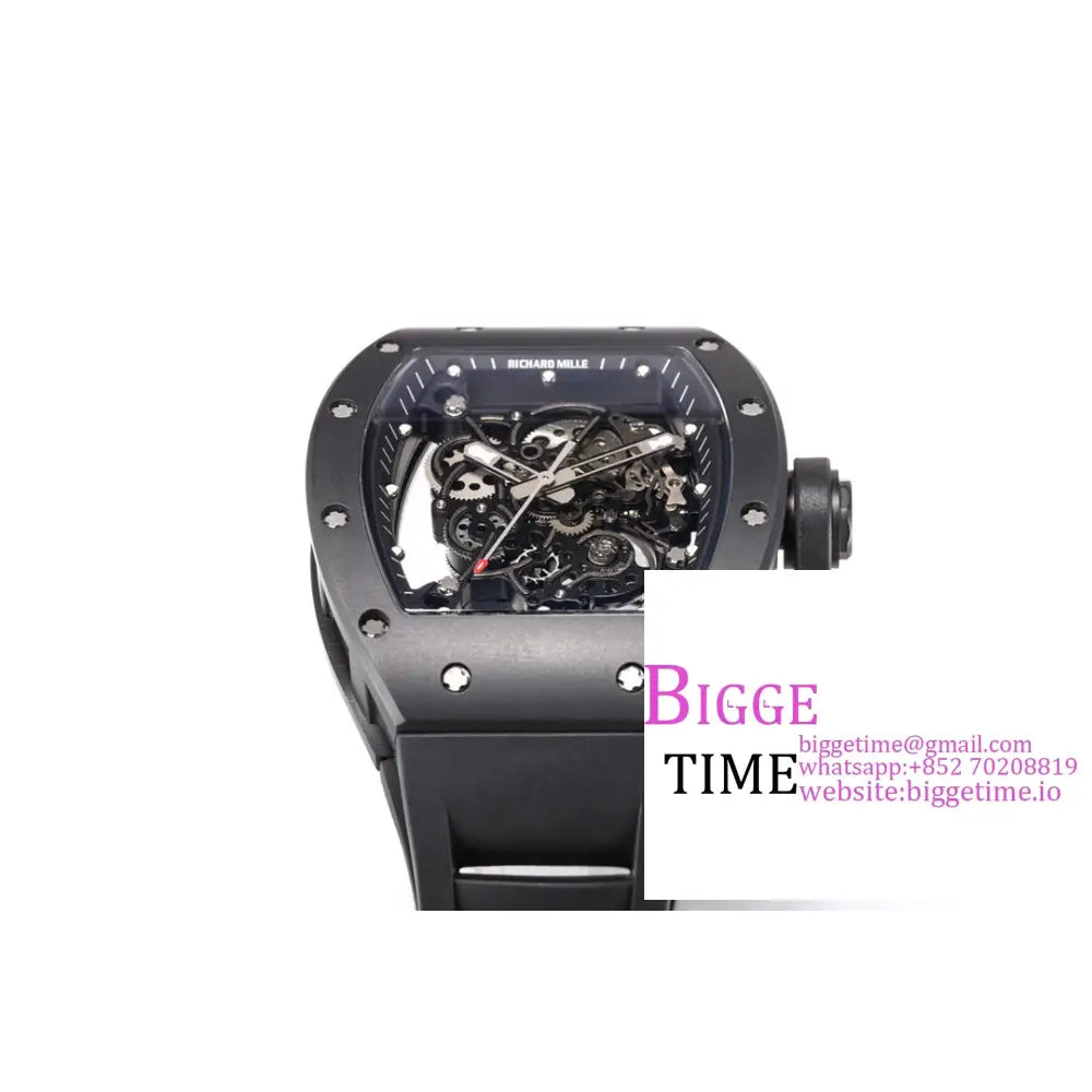 Rm055 Black Ceramic Skeleton Dial Crown Rubber Strap Bbrf Rmul2 Richard Mille