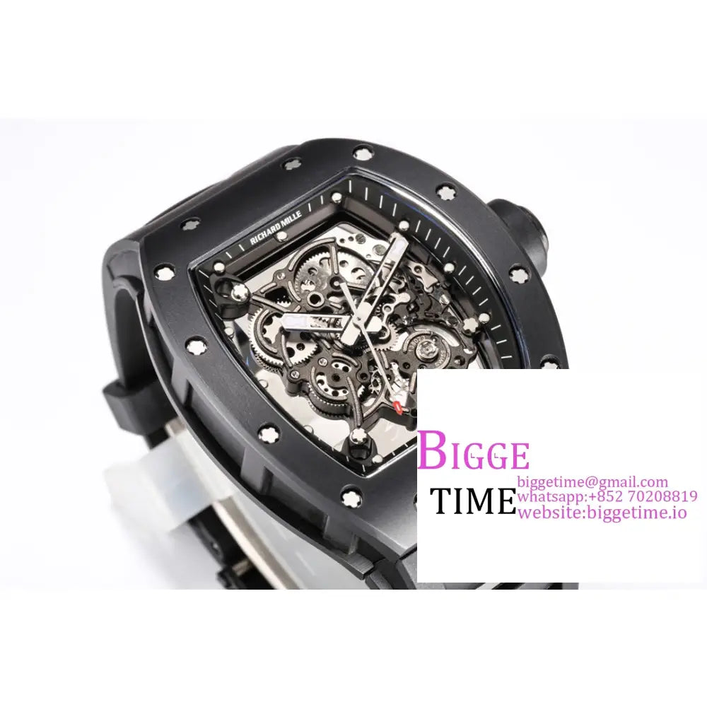 Rm055 Black Ceramic Skeleton Dial Crown Rubber Strap Bbrf Rmul2 Richard Mille