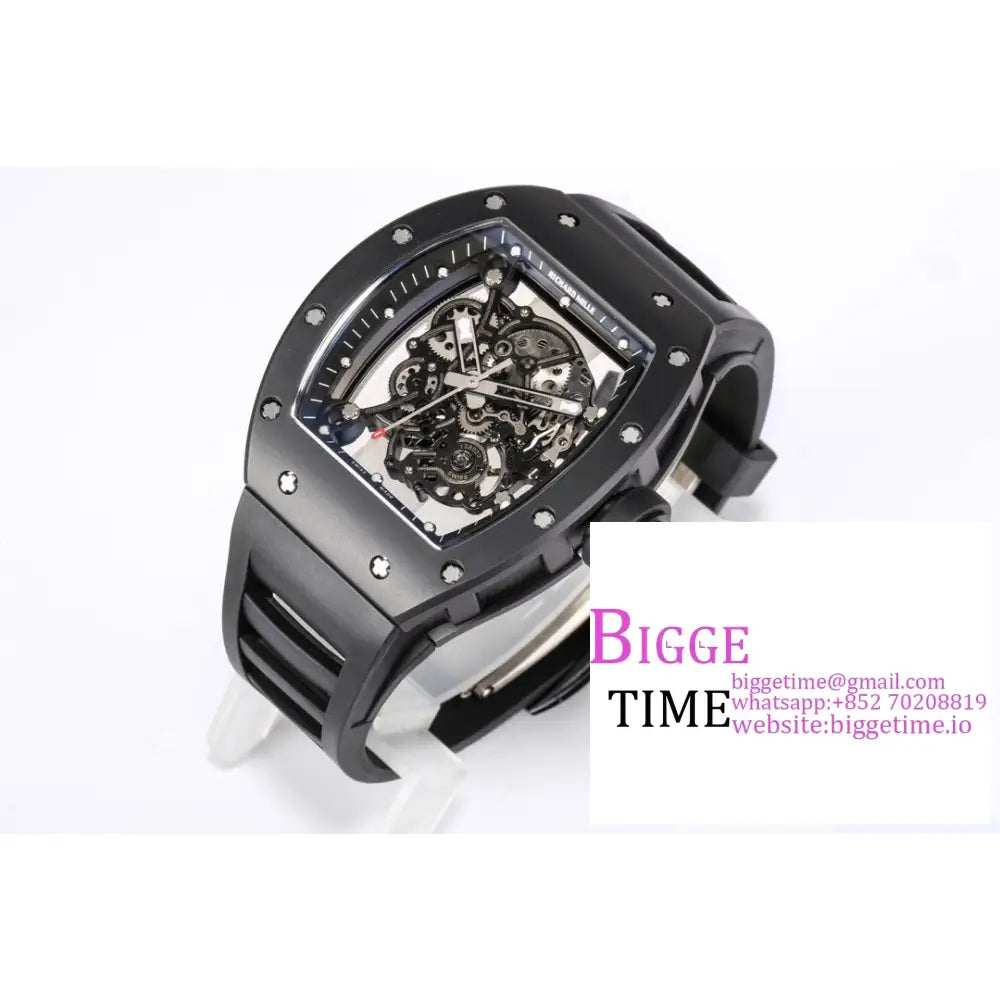 Rm055 Black Ceramic Skeleton Dial Crown Rubber Strap Bbrf Rmul2 Richard Mille