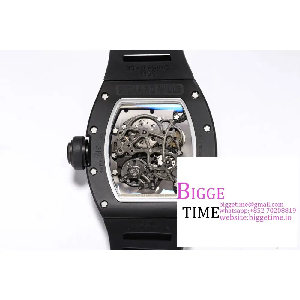 Rm055 Black Ceramic Skeleton Dial Crown Rubber Strap Bbrf Rmul2 Richard Mille