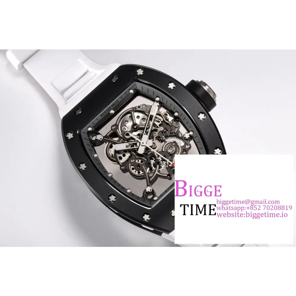 Rm055 Black Ceramic Skeleton Dial Crown White Rubber Strap Bbrf Rmul2 Richard Mille