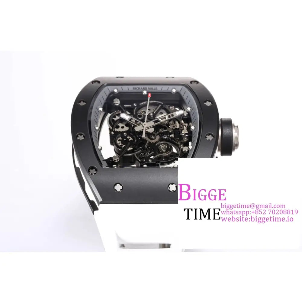 Rm055 Black Ceramic Skeleton Dial Crown White Rubber Strap Bbrf Rmul2 Richard Mille