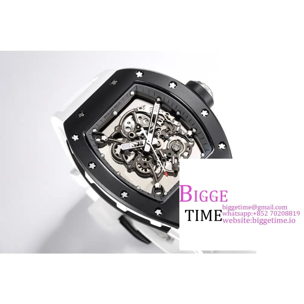 Rm055 Black Ceramic Skeleton Dial Crown White Rubber Strap Bbrf Rmul2 Richard Mille