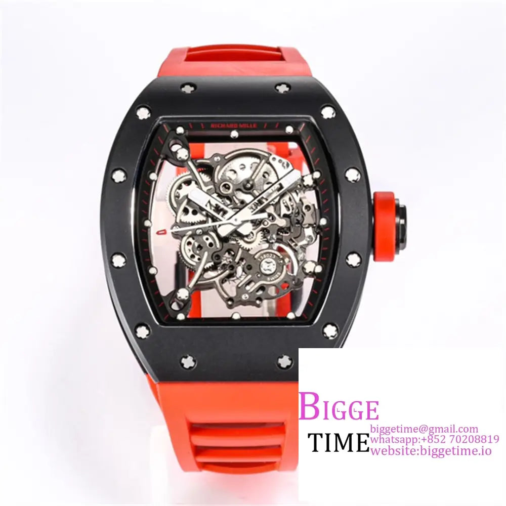 Rm055 Black Ceramic Skeleton Dial Red Crown Rubber Strap Bbrf Rmul2 Option1 Richard Mille