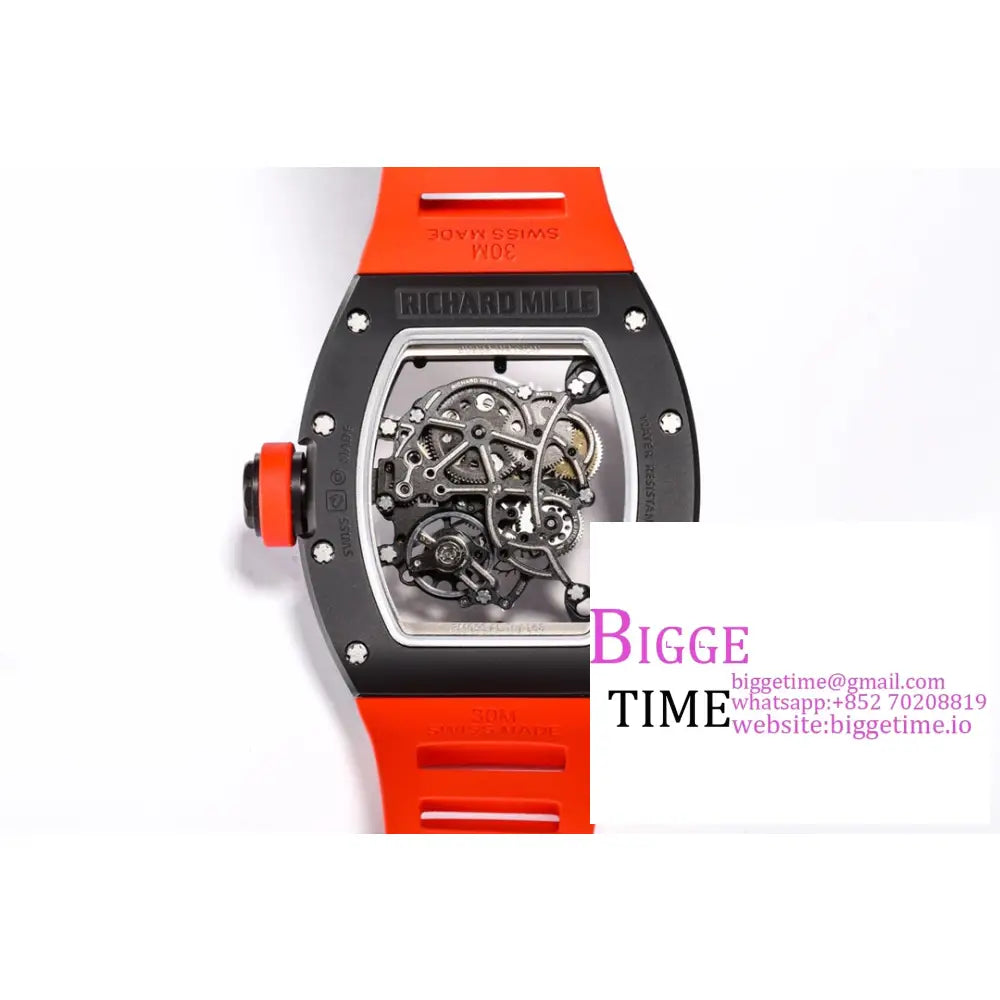 Rm055 Black Ceramic Skeleton Dial Red Crown Rubber Strap Bbrf Rmul2 Richard Mille