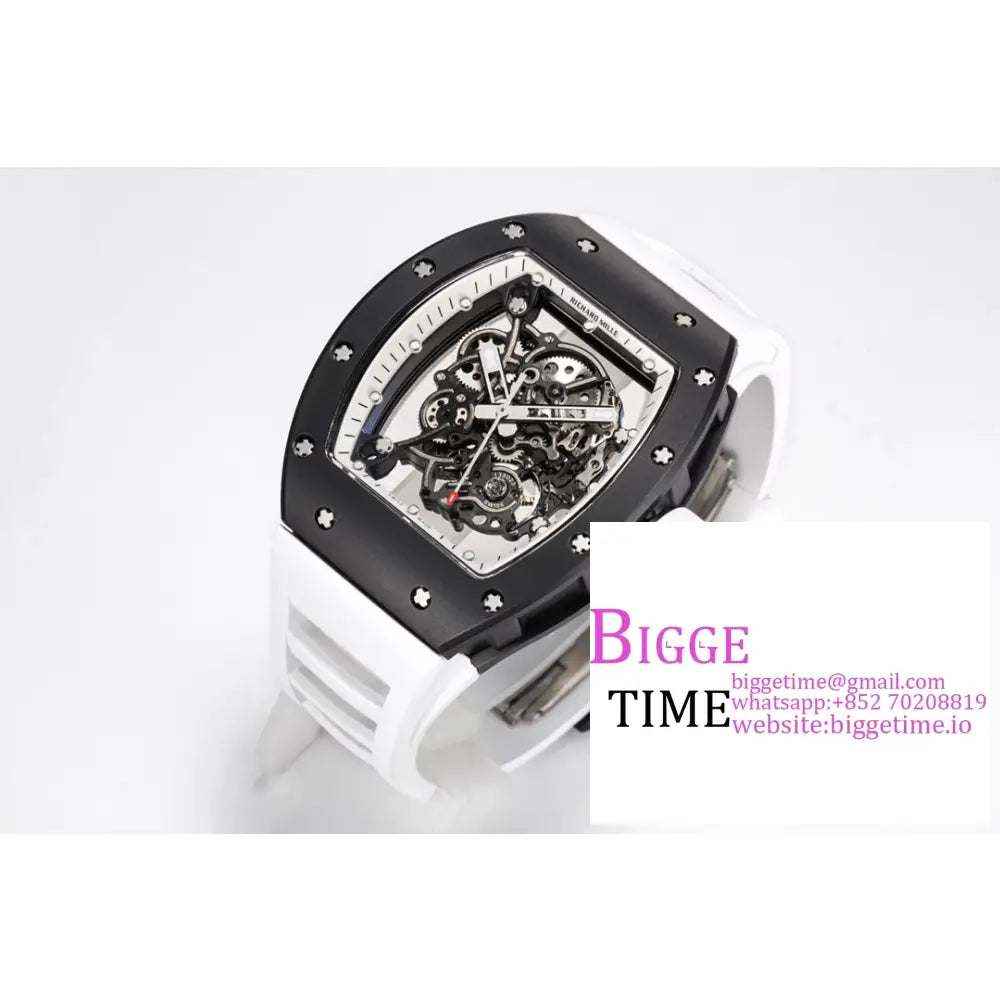 Rm055 Black Ceramic Skeleton Dial White Crown Rubber Strap Bbrf Rmul2 Richard Mille