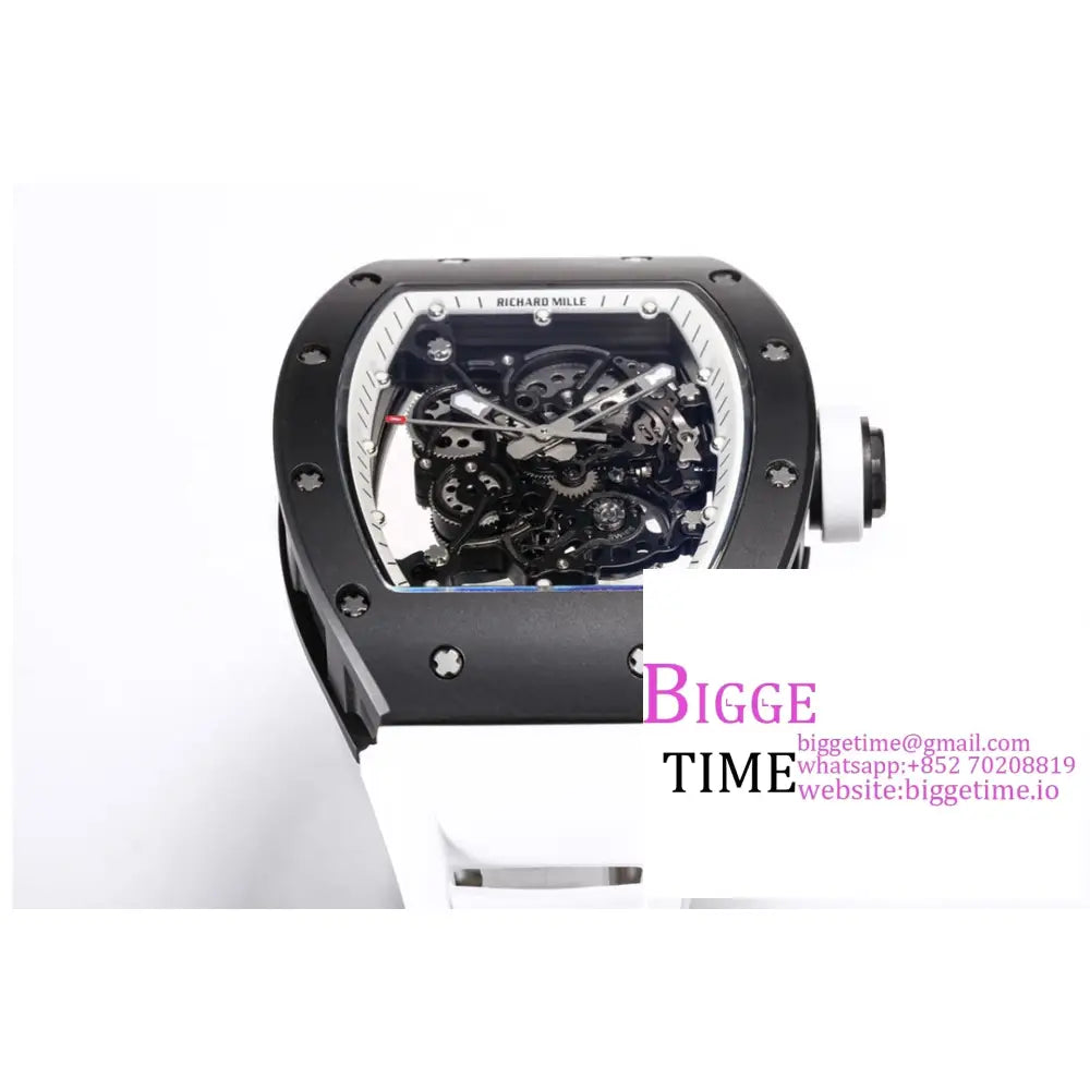 Rm055 Black Ceramic Skeleton Dial White Crown Rubber Strap Bbrf Rmul2 Richard Mille