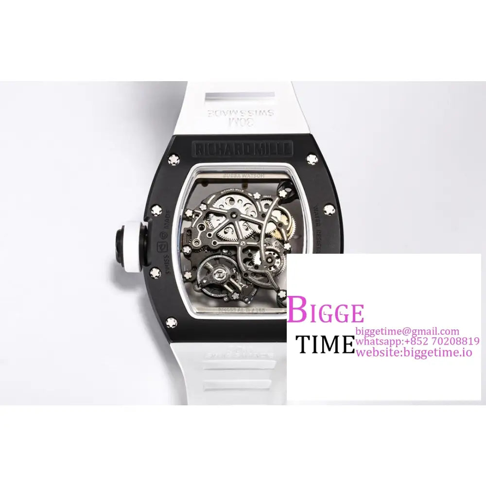 Rm055 Black Ceramic Skeleton Dial White Crown Rubber Strap Bbrf Rmul2 Richard Mille