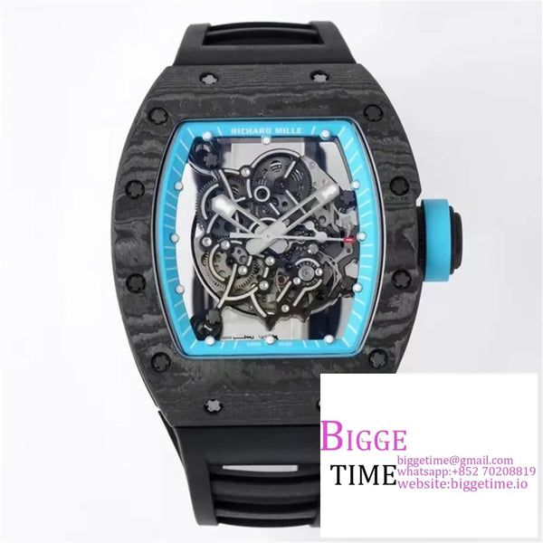 Rm055 Bubba Watson Real Ntpt Skeleton Dial Blue Crown Black Rubber Strap Zf Nh05 Option1 Richard