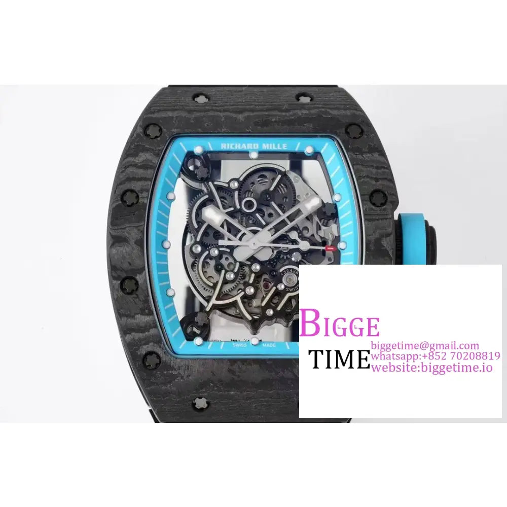 Rm055 Bubba Watson Real Ntpt Skeleton Dial Blue Crown Black Rubber Strap Zf Nh05 Richard Mille