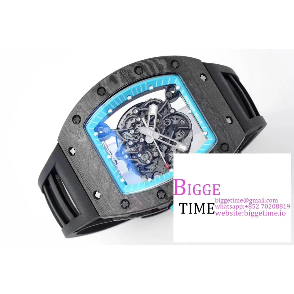 Rm055 Bubba Watson Real Ntpt Skeleton Dial Blue Crown Black Rubber Strap Zf Nh05 Richard Mille