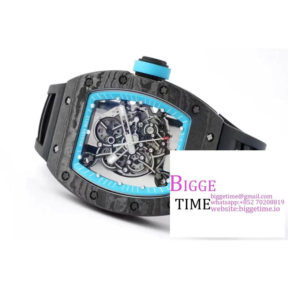 Rm055 Bubba Watson Real Ntpt Skeleton Dial Blue Crown Black Rubber Strap Zf Nh05 Richard Mille