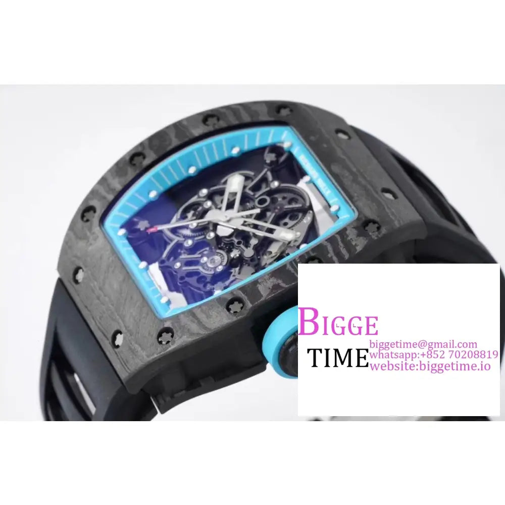 Rm055 Bubba Watson Real Ntpt Skeleton Dial Blue Crown Black Rubber Strap Zf Nh05 Richard Mille