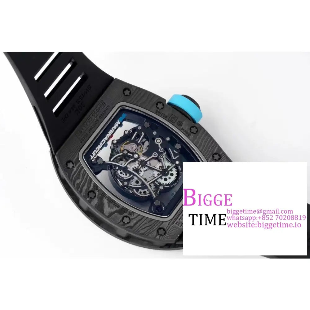 Rm055 Bubba Watson Real Ntpt Skeleton Dial Blue Crown Black Rubber Strap Zf Nh05 Richard Mille