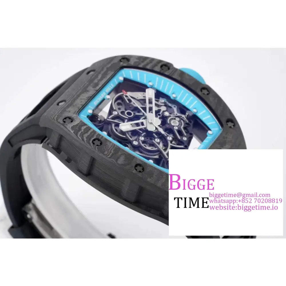 Rm055 Bubba Watson Real Ntpt Skeleton Dial Blue Crown Black Rubber Strap Zf Nh05 Richard Mille