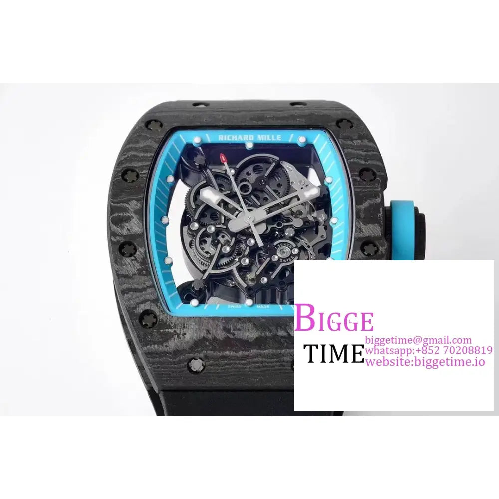 Rm055 Bubba Watson Real Ntpt Skeleton Dial Blue Crown Black Rubber Strap Zf Nh05 Richard Mille