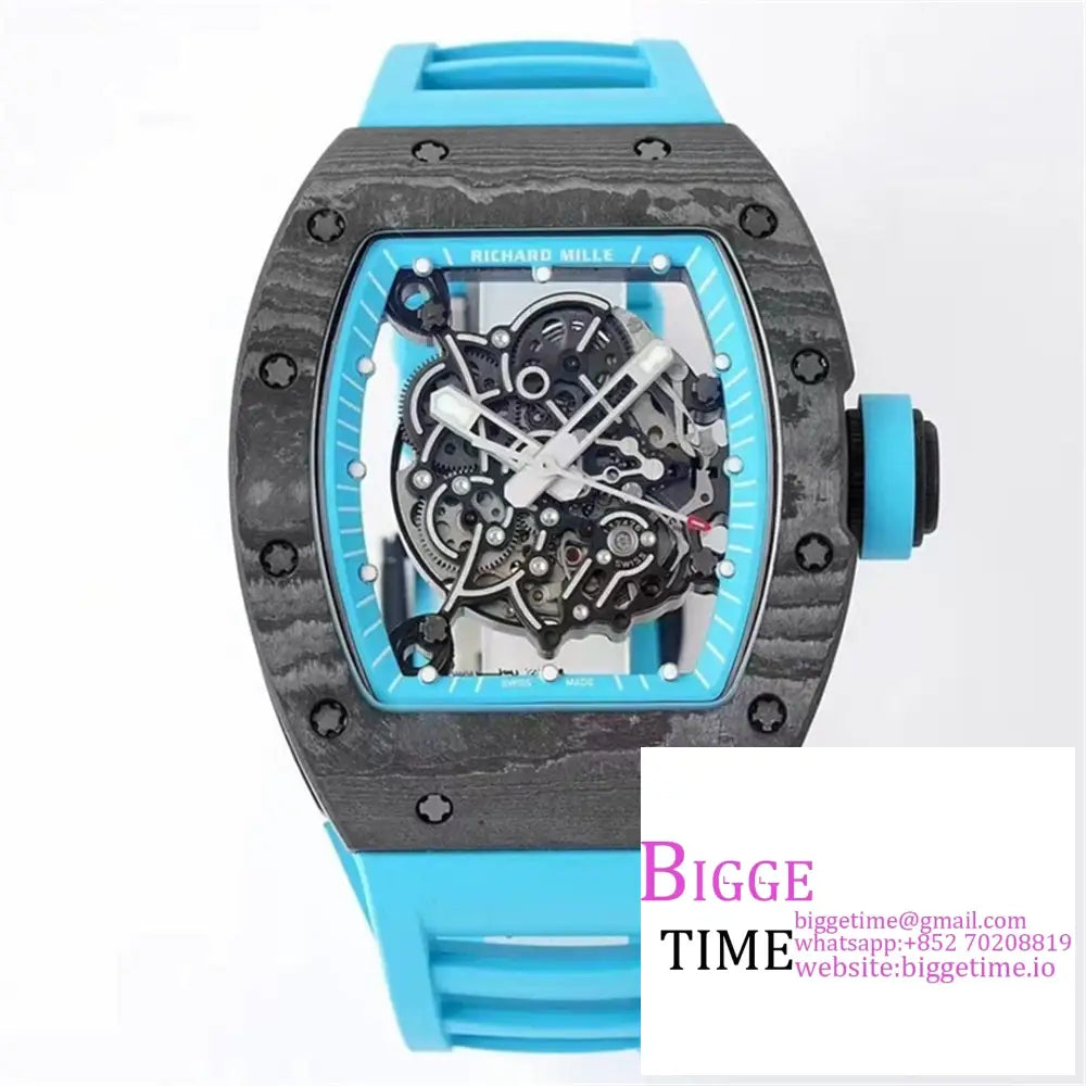 Rm055 Bubba Watson Real Ntpt Skeleton Dial Blue Crown Rubber Strap Zf Nh05 Option1 Richard Mille