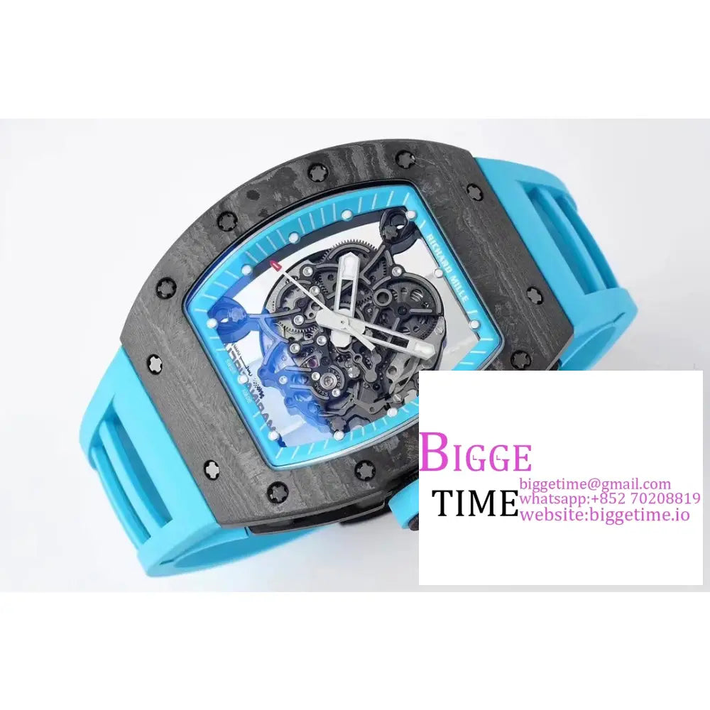 Rm055 Bubba Watson Real Ntpt Skeleton Dial Blue Crown Rubber Strap Zf Nh05 Richard Mille