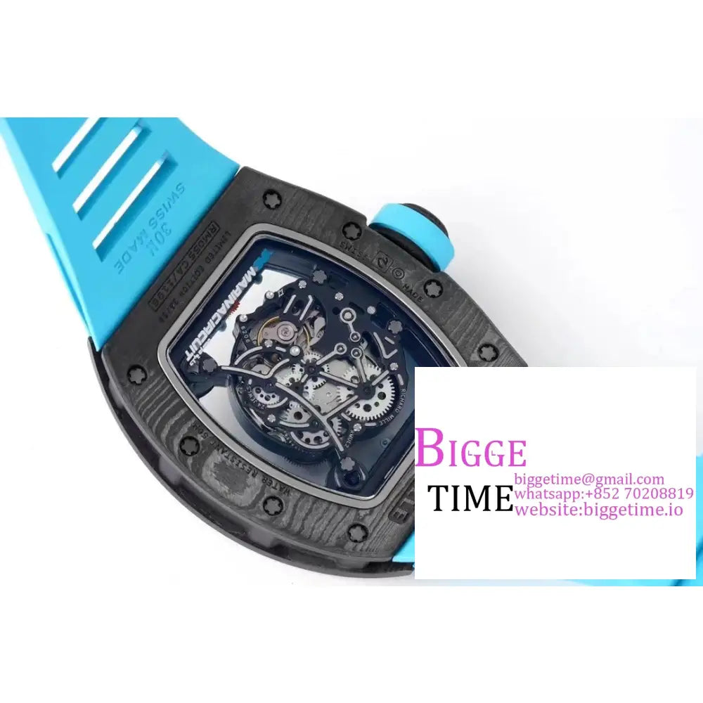 Rm055 Bubba Watson Real Ntpt Skeleton Dial Blue Crown Rubber Strap Zf Nh05 Richard Mille