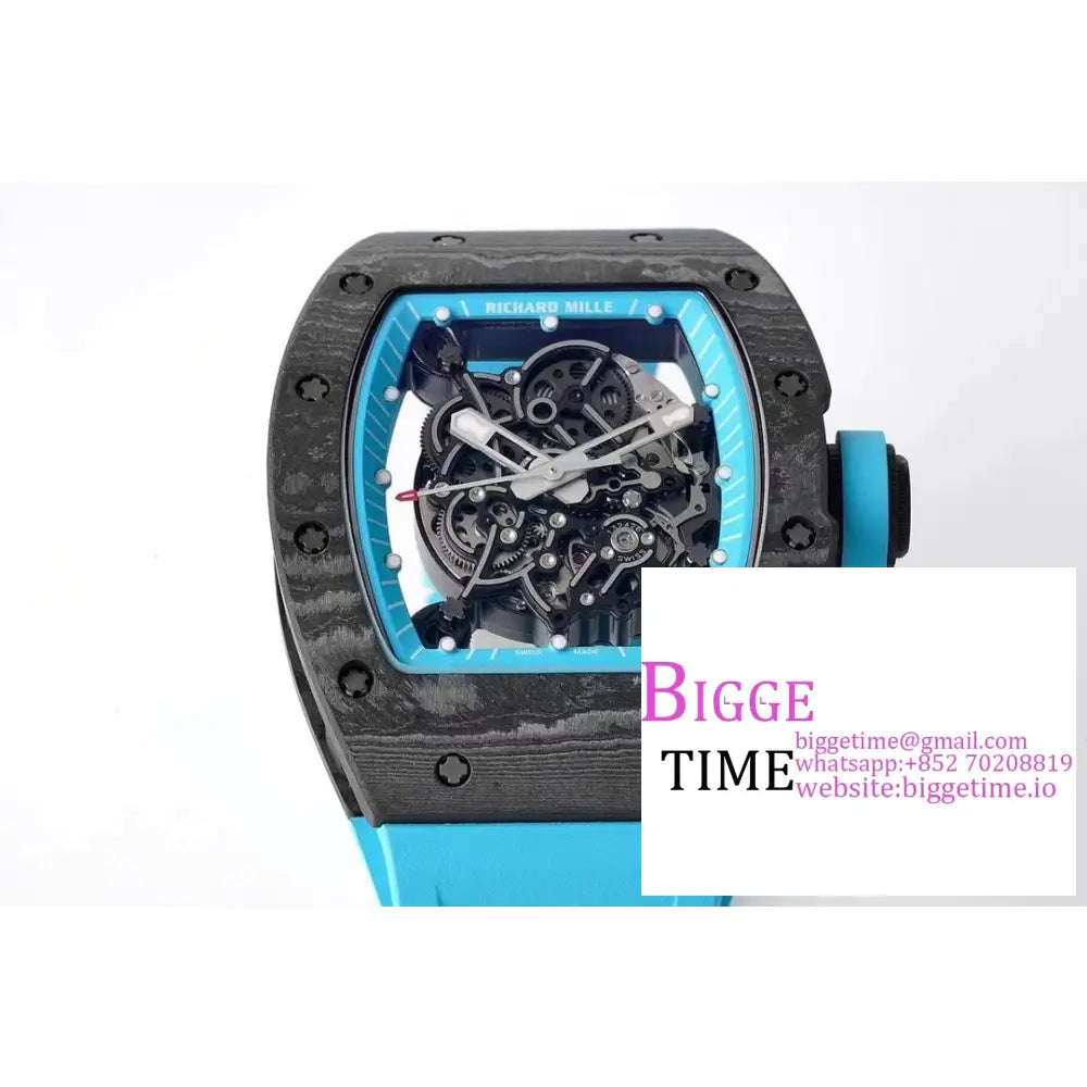 Rm055 Bubba Watson Real Ntpt Skeleton Dial Blue Crown Rubber Strap Zf Nh05 Richard Mille