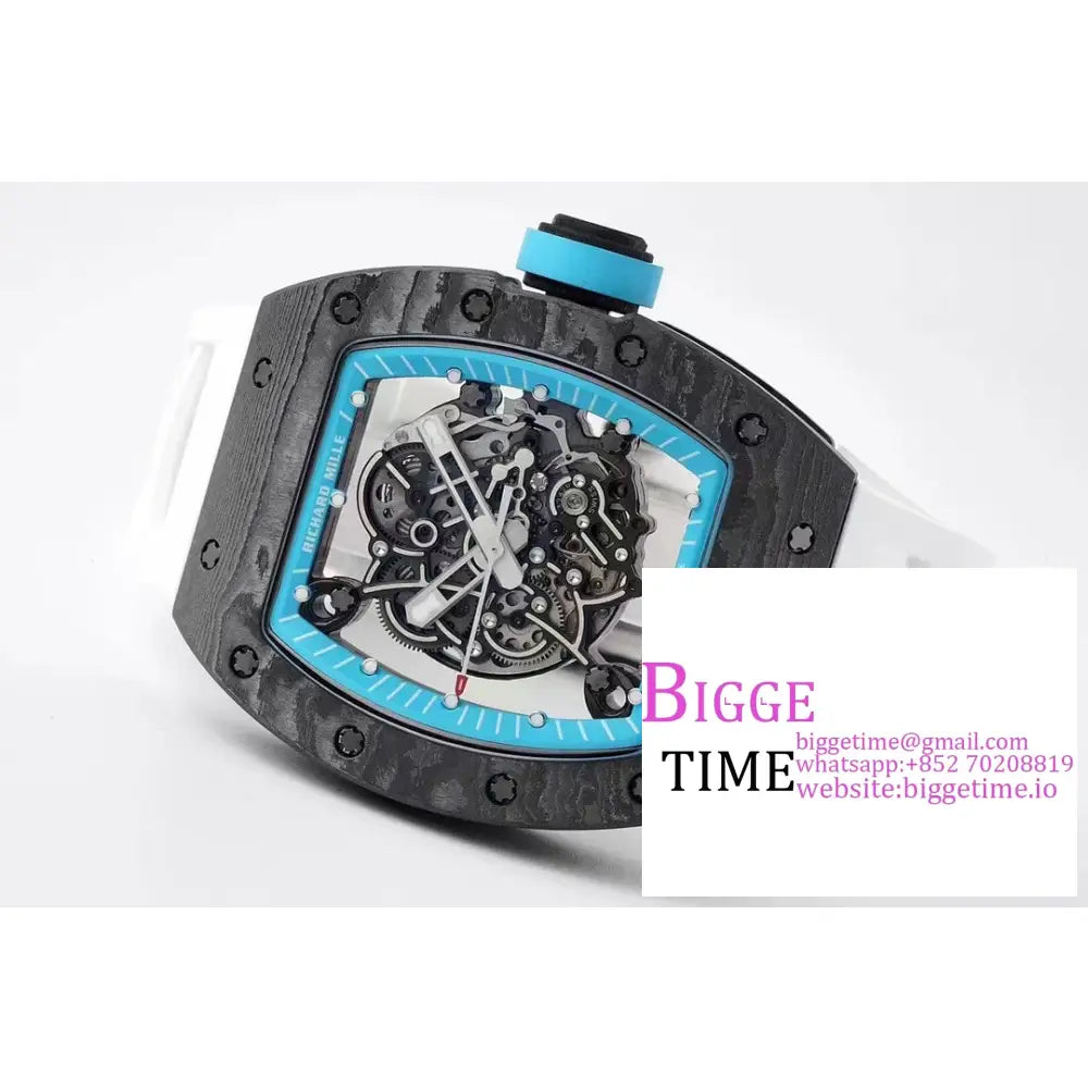 Rm055 Bubba Watson Real Ntpt Skeleton Dial Blue Crown White Rubber Strap Zf Nh05 Richard Mille