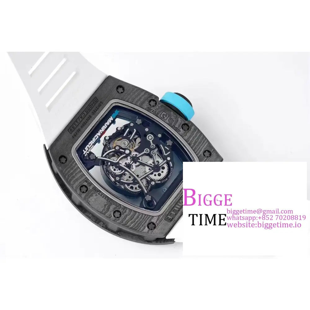 Rm055 Bubba Watson Real Ntpt Skeleton Dial Blue Crown White Rubber Strap Zf Nh05 Richard Mille