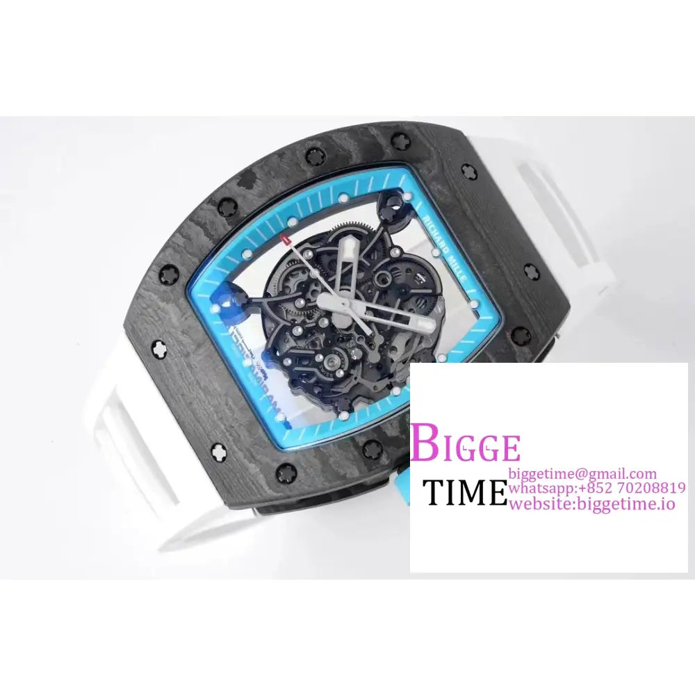 Rm055 Bubba Watson Real Ntpt Skeleton Dial Blue Crown White Rubber Strap Zf Nh05 Richard Mille