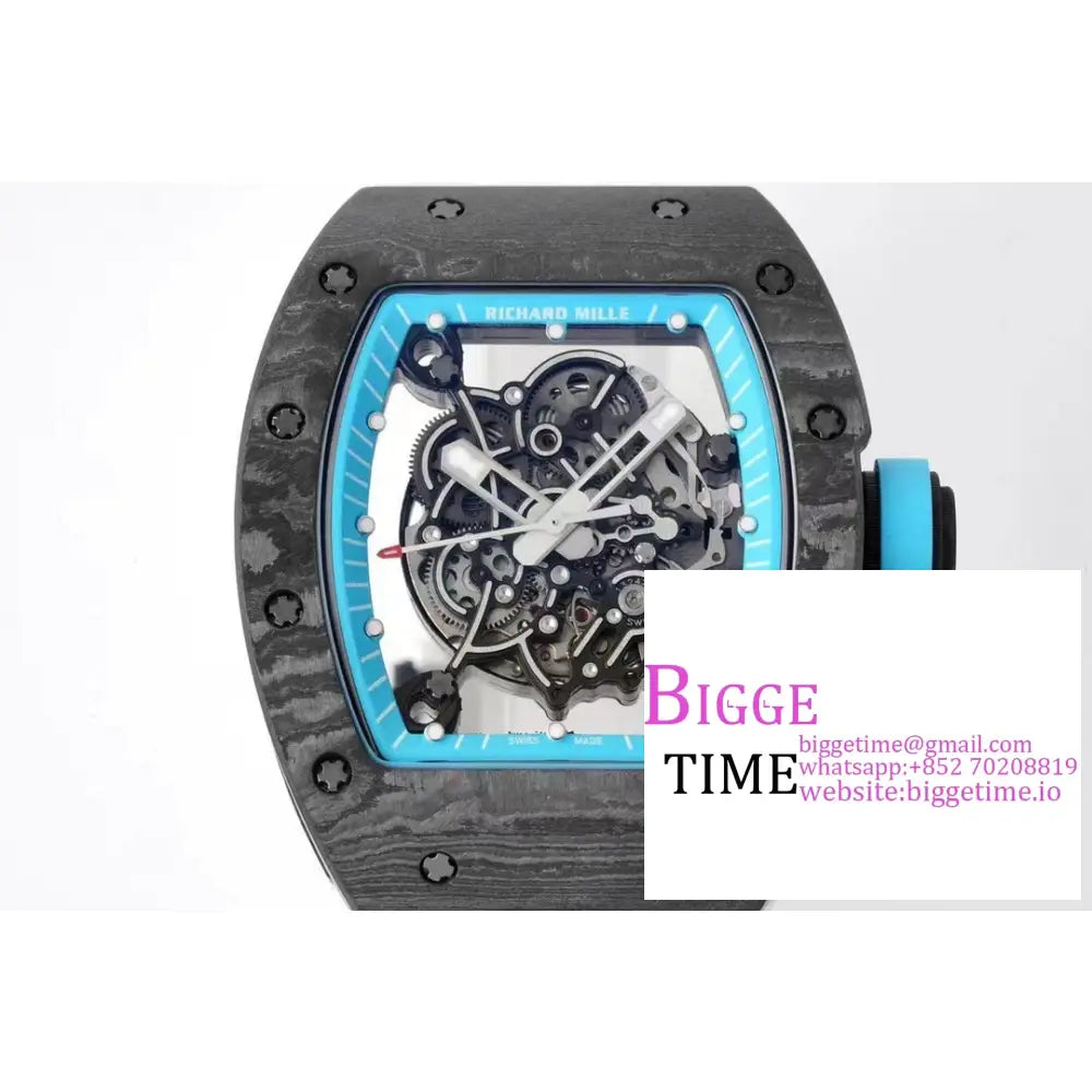 Rm055 Bubba Watson Real Ntpt Skeleton Dial Blue Crown White Rubber Strap Zf Nh05 Richard Mille