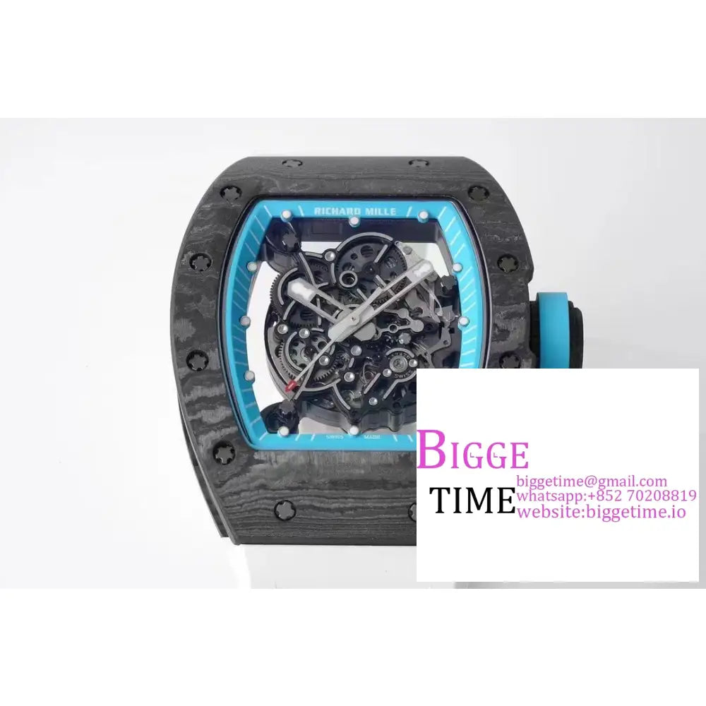 Rm055 Bubba Watson Real Ntpt Skeleton Dial Blue Crown White Rubber Strap Zf Nh05 Richard Mille