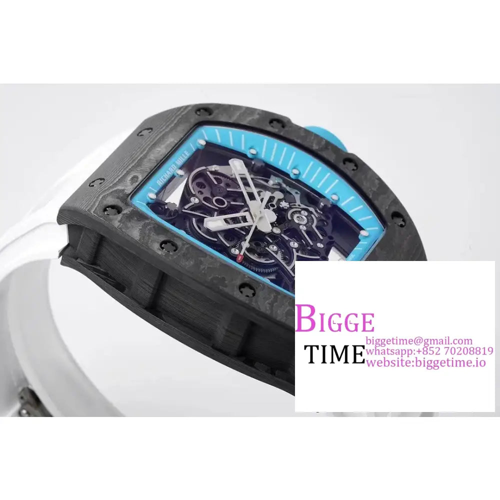 Rm055 Bubba Watson Real Ntpt Skeleton Dial Blue Crown White Rubber Strap Zf Nh05 Richard Mille